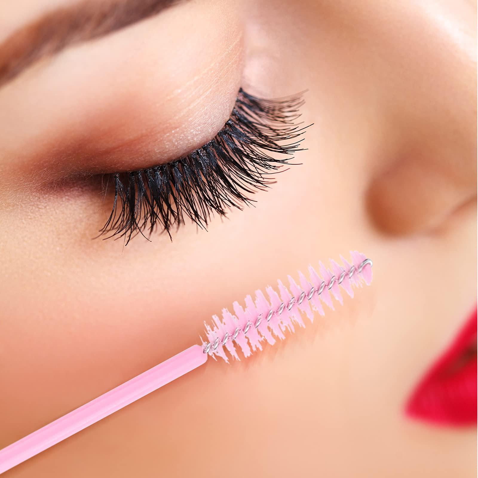 G2PLUS G2PLUS 100PCS Disposable Eyelash Brushes, Adjustable Mascara Wands Makeup Applicator, Eyelash Spoolies Brushes for Eyelash Extensions and Eyebrows (Baby Pink)