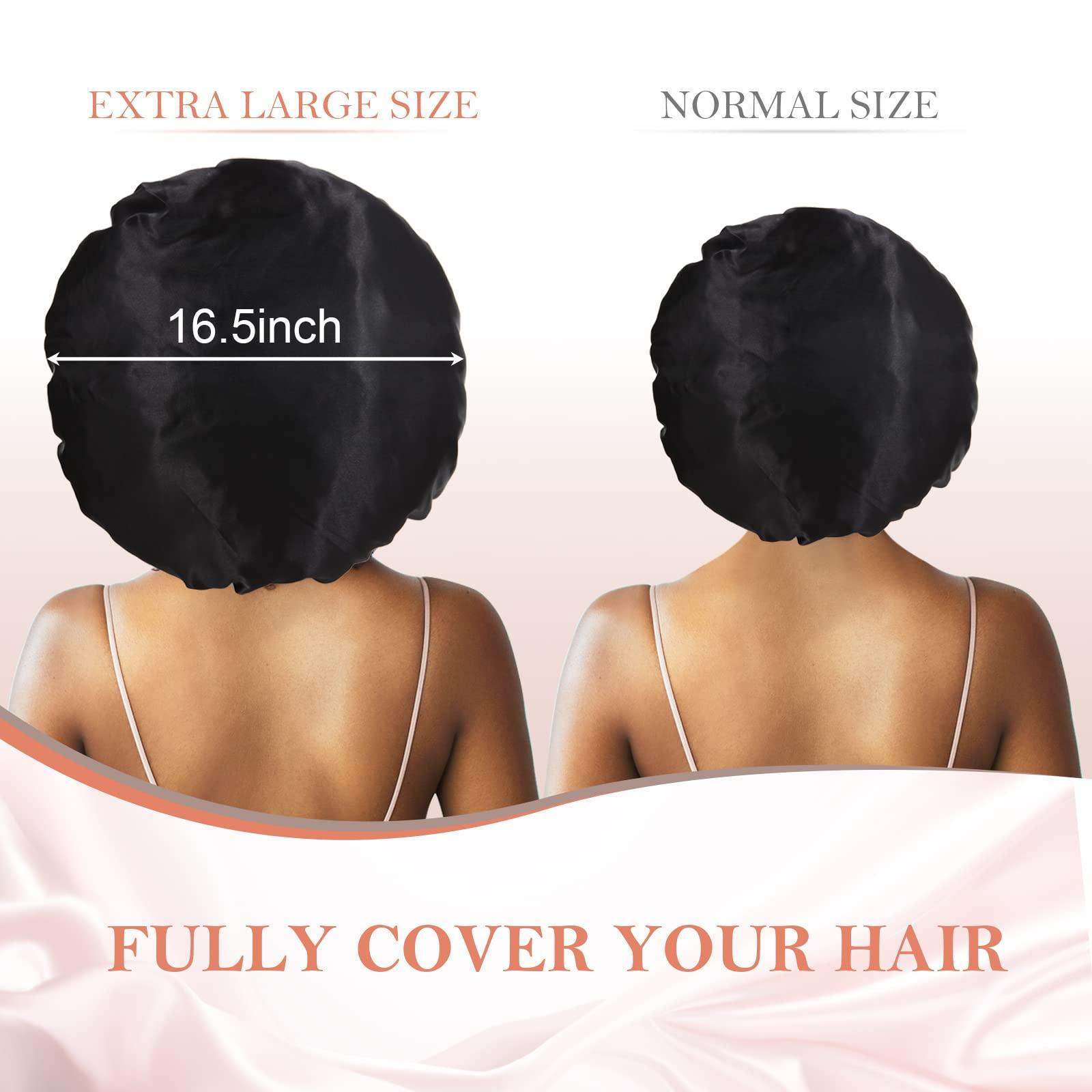 Kafteri Kafteri 3Pcs Satin Silk Bonnet for Sleeping, Extra Large Hair Bonnets for Sleeping Black Curly Hair Women Big Jumbo Bonnet with Tie Band Braids Shower Cap