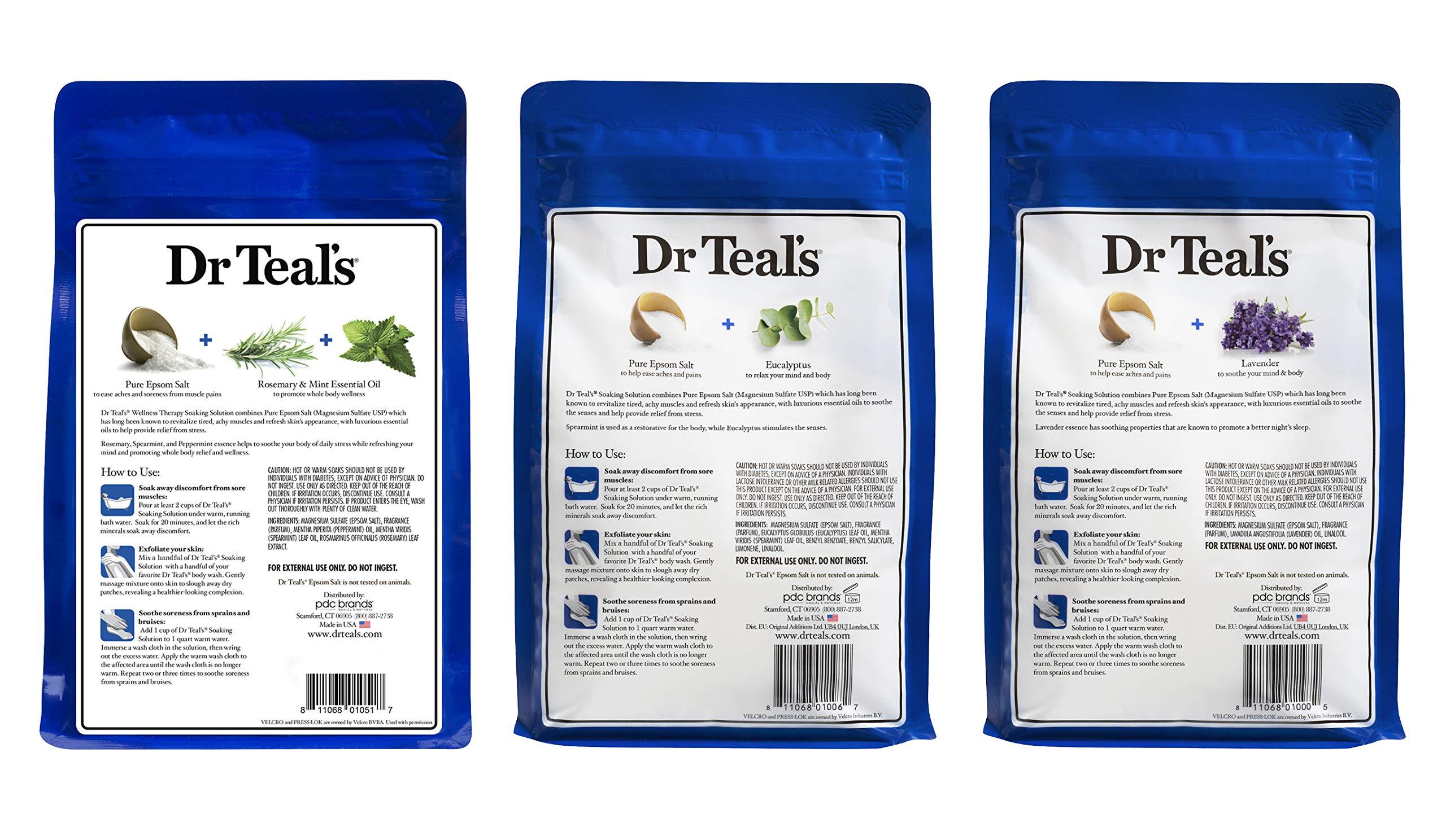 Dr Teal's Dr. Teal's Pure Epsom Salt Soaking Solution Gift Set (3 Pack, 3lbs ea.) - Soothe & Sleep Lavender, Relax & Relief Eucalyptus with Spearmint, Wellness Therapy with Rosemary & Mint