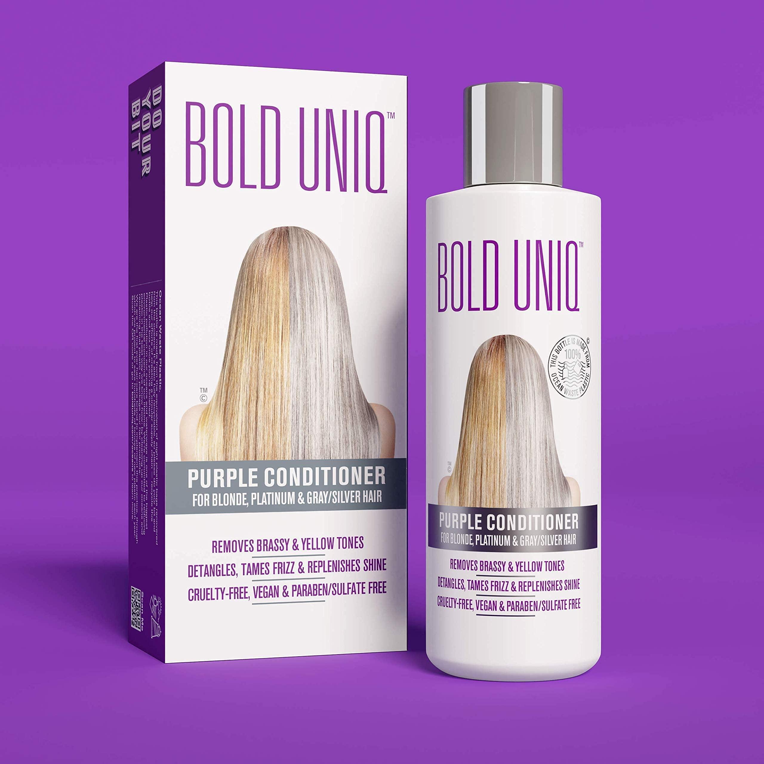 BOLD UNIQ Bold Uniq Purple Shampoo, Conditioner & Mask Bundle. Eliminates Brassy Yellow tones. Lightens Blonde, Platinum, Ash, Silver & Grays. Paraben & Sulfate Free. Vegan & Cruelty Free.