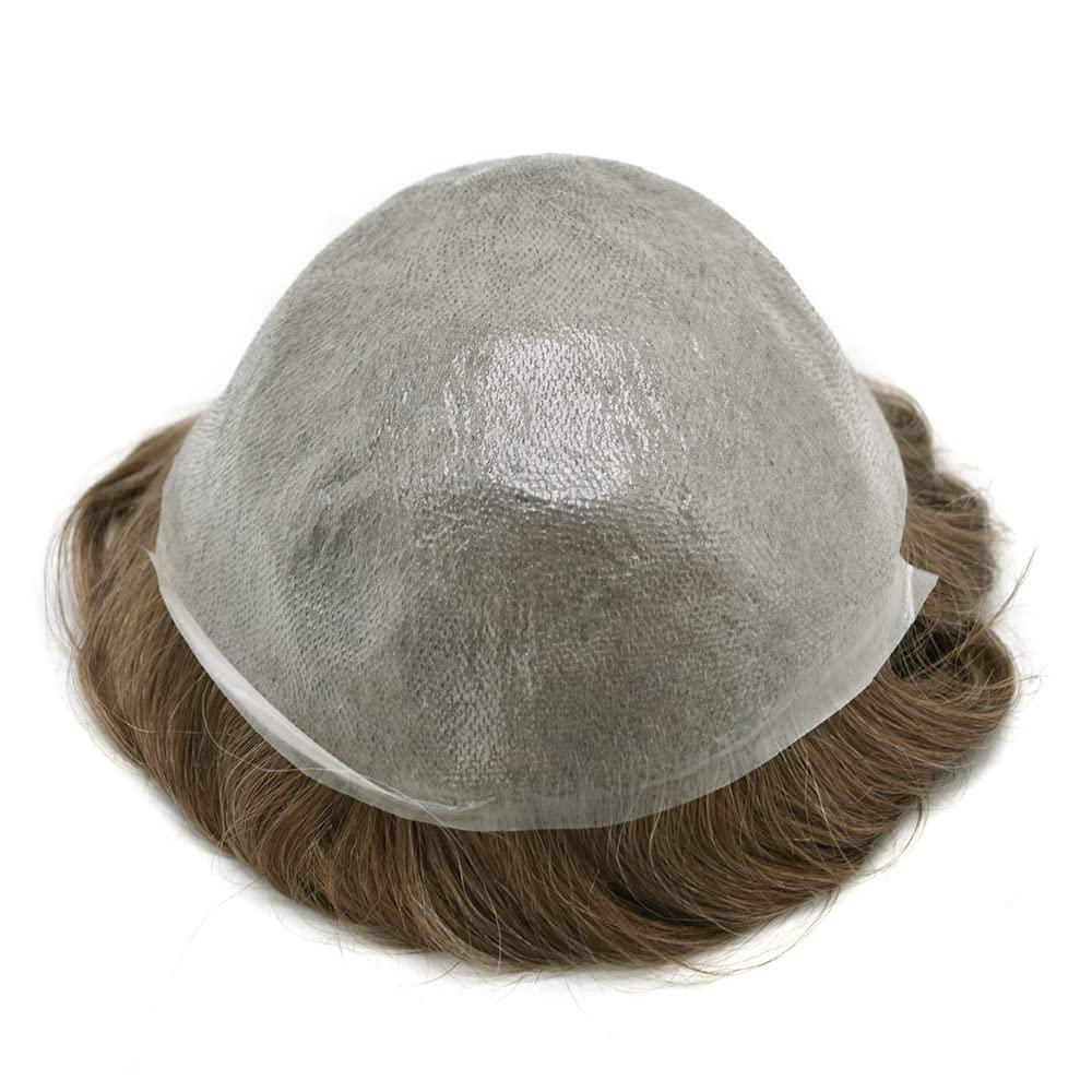 Hair Wonders Toupee For Men Real Human Hair Ultra Thin Skin Hair Replacement System Mens Toupee Hair Pieces For Men Hair System Protesis Capilar8x10light to medium density#1820 18# MEDIUM BLONDE+20% GREY