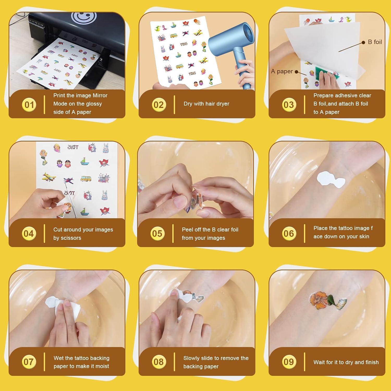 MECOLOUR Printable Temporary Tattoo Paper for Laser/Inkjet Printer - 8.5\"X11\" DIY Personalized Image Transfer Sheet for skin (White-50 Sets)