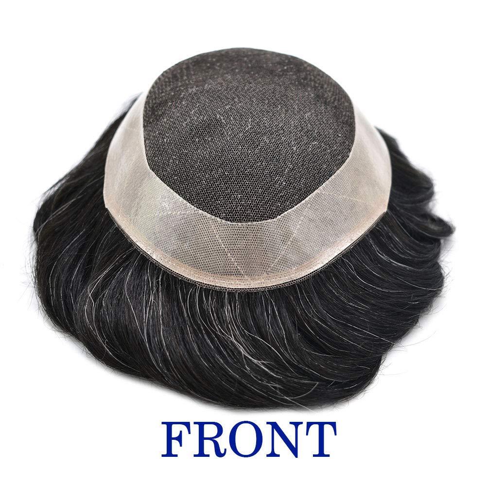 Generic Lace Hair Replacement System For Mens Toupee Hair Pieces Man Hair Systems Mens Toupee 100% Real Human Hair Protesis Capilar Para Hombre 6X9#1B10#1B Off Black+10% Grey 120% Density