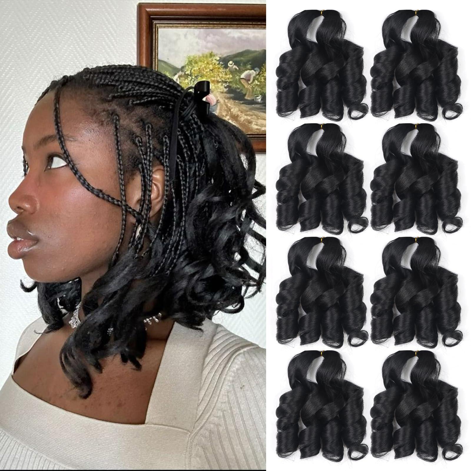 Aeagoo Jet Black French Curl Braiding Hair 10 Inch Curly Braiding Hair Pre Stretched 8 Packs Short French Curls Braiding Hair with Curly Ends French Braid In Hair Extensions (10 Inch,1)