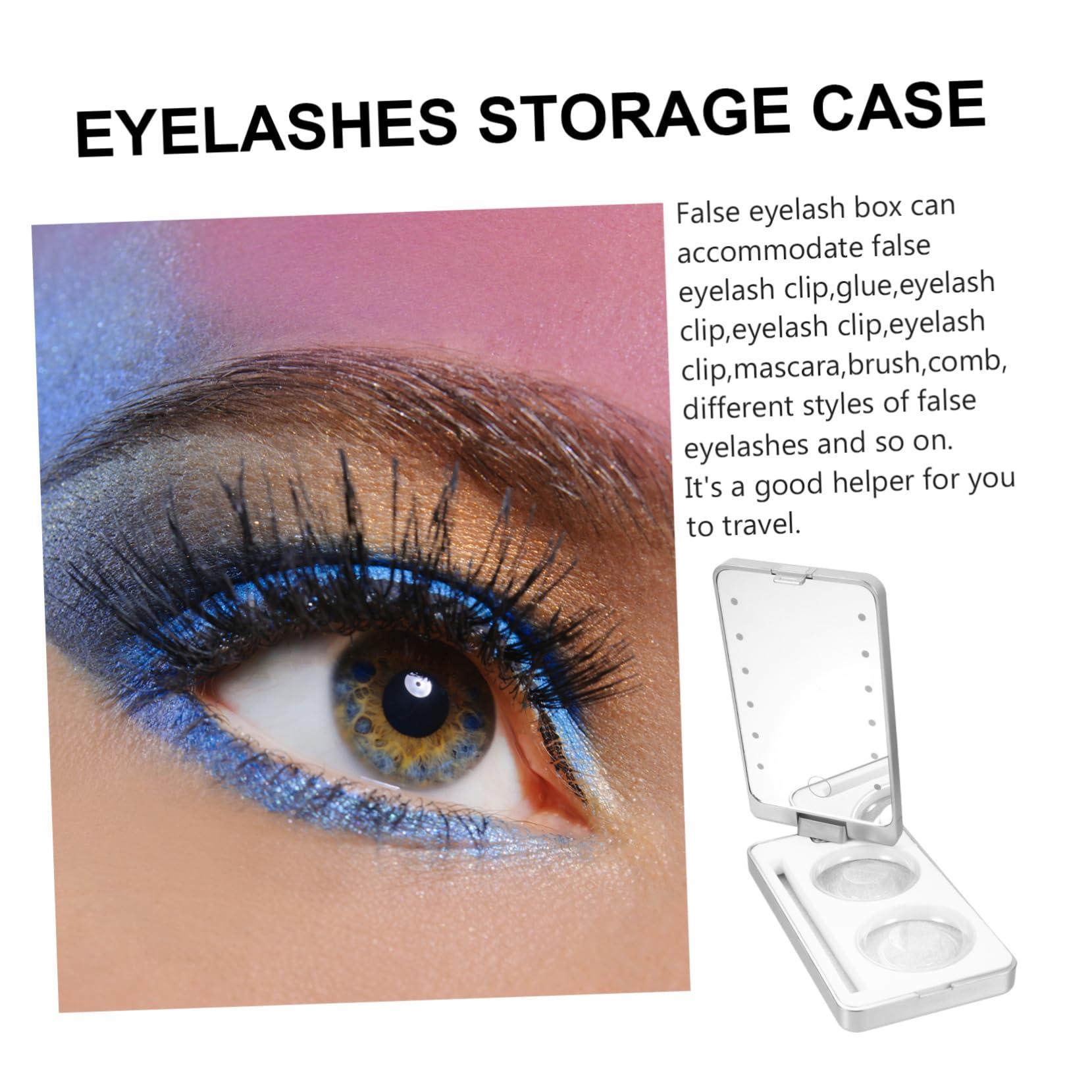 Outanaya Outanaya Led Mirror Lash Case Eyelash Storage Box with Makeup Organizer White Plastic Compact Portable