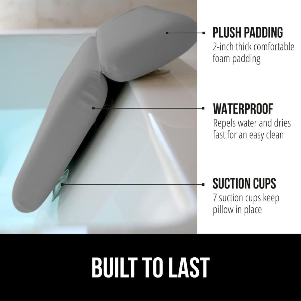 Gorilla Grip GORILLA GRIP Bath Pillow for Tub, Improved Suction Cups, Luxury Bathtub Pillows, Headrest for Neck and Back Support, Relaxing Home Spa, Hot Tubs and Bathroom Essentials, Gifts for Women, 2 Panel Gray