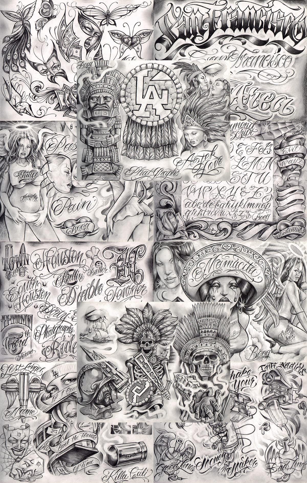 Tattoo Life Boog From The Streets With Love Gangsta Style Tattoo Flash 10 Sheet Set 11x14" I, Great Tattoo Shop Investment For Display, Lowrider Artwork
