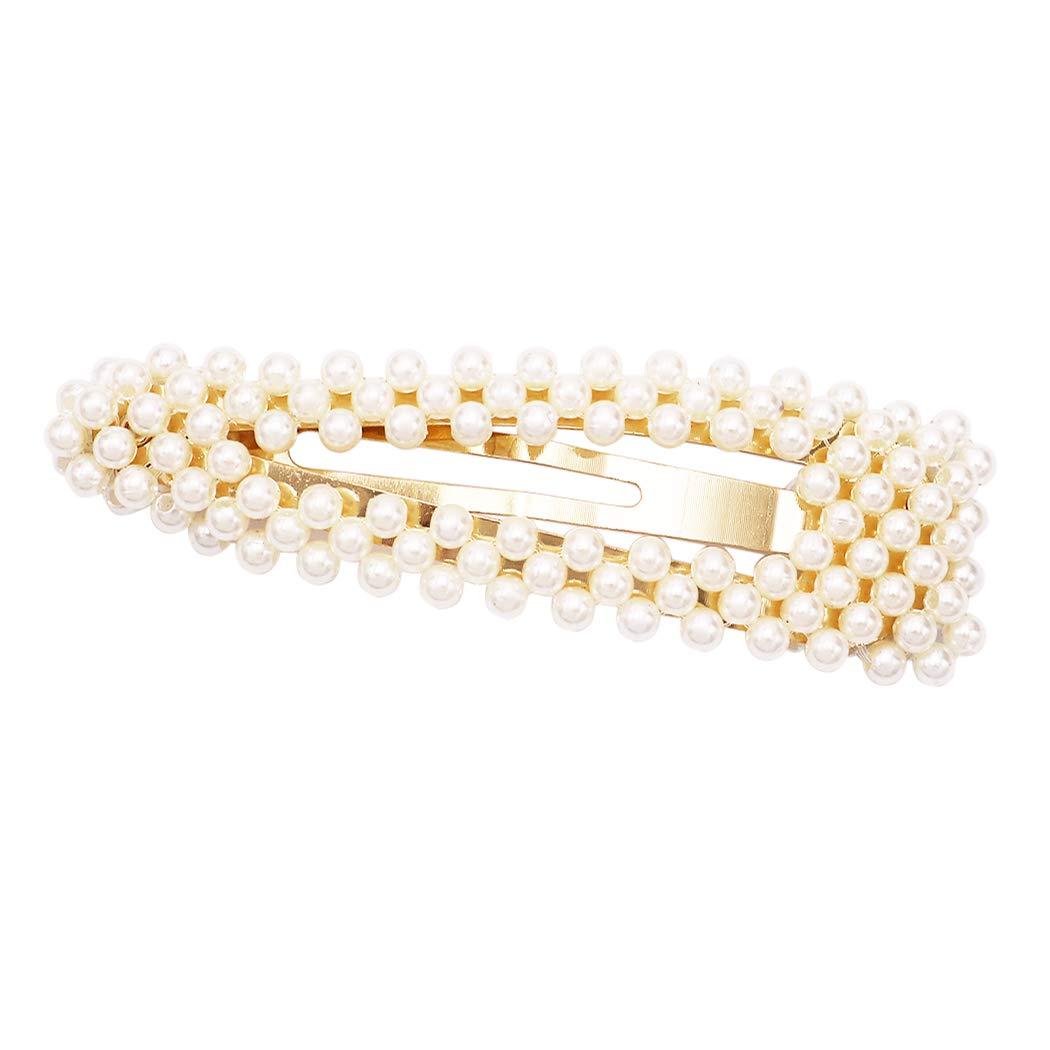 Rosemarie & Jubalee Rosemarie & Jubalee Women's Single Extra Large No Slip Snap Clip Hair Barrette With Cream Colored Simulated Pearls, 3.5"