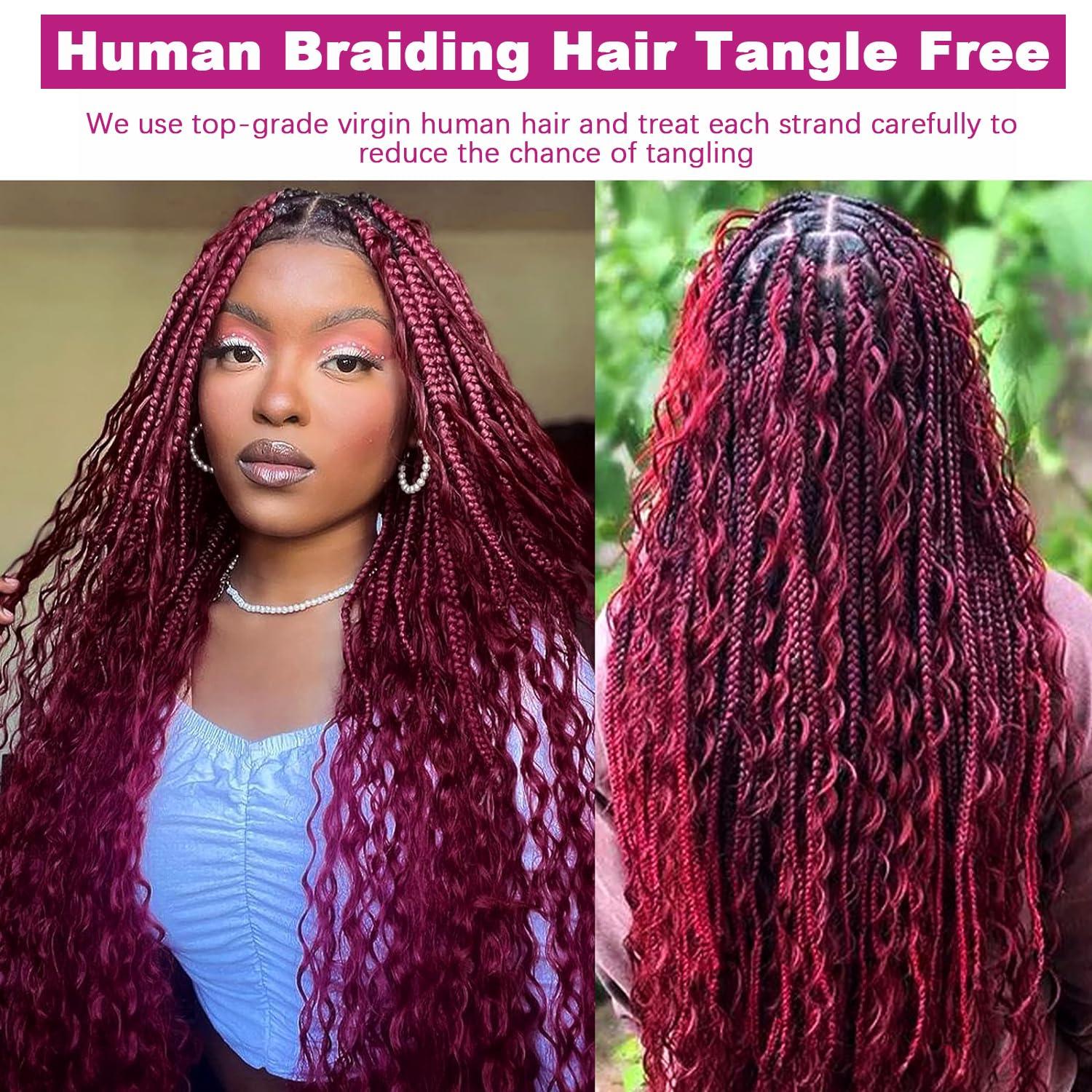 Xagujpo Human Hair Bulk For Braiding 100g/Pack 16 Inch Burgundy Deep Wave Bulk Human Hair For Braiding No Weft 99J Deep Curly Braiding Hair Extensions 100% Human Hair Bulk For Micro Braids Hair