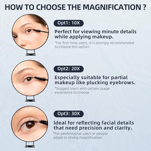 JJhxr 30X Magnifying Mirror, 6 Inch Large Makeup Mirror with 30X Magnification, Compact Makeup Magnifying Mirror, Round Magnifying Mirror with Handle for Travel Mirror, 3 Suction Cups, 360 Adjustable Stand