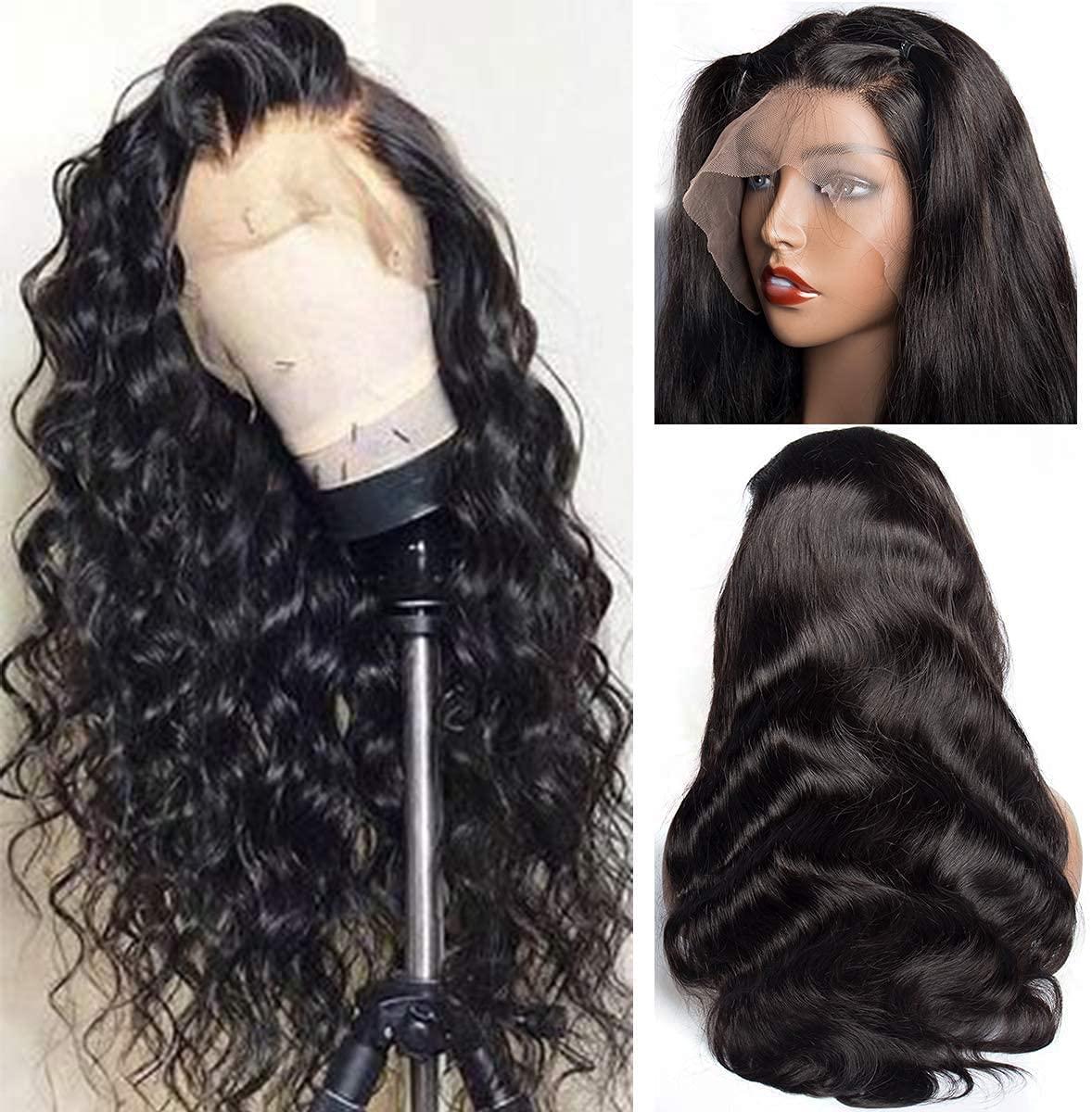L/W 360 Lace Frontal Wig Cap with Baby Hair Body Wave Brazilian Virgin Hair 100% Unprocessed Human Hair Wigs for Black Women 150% Density (22inch)