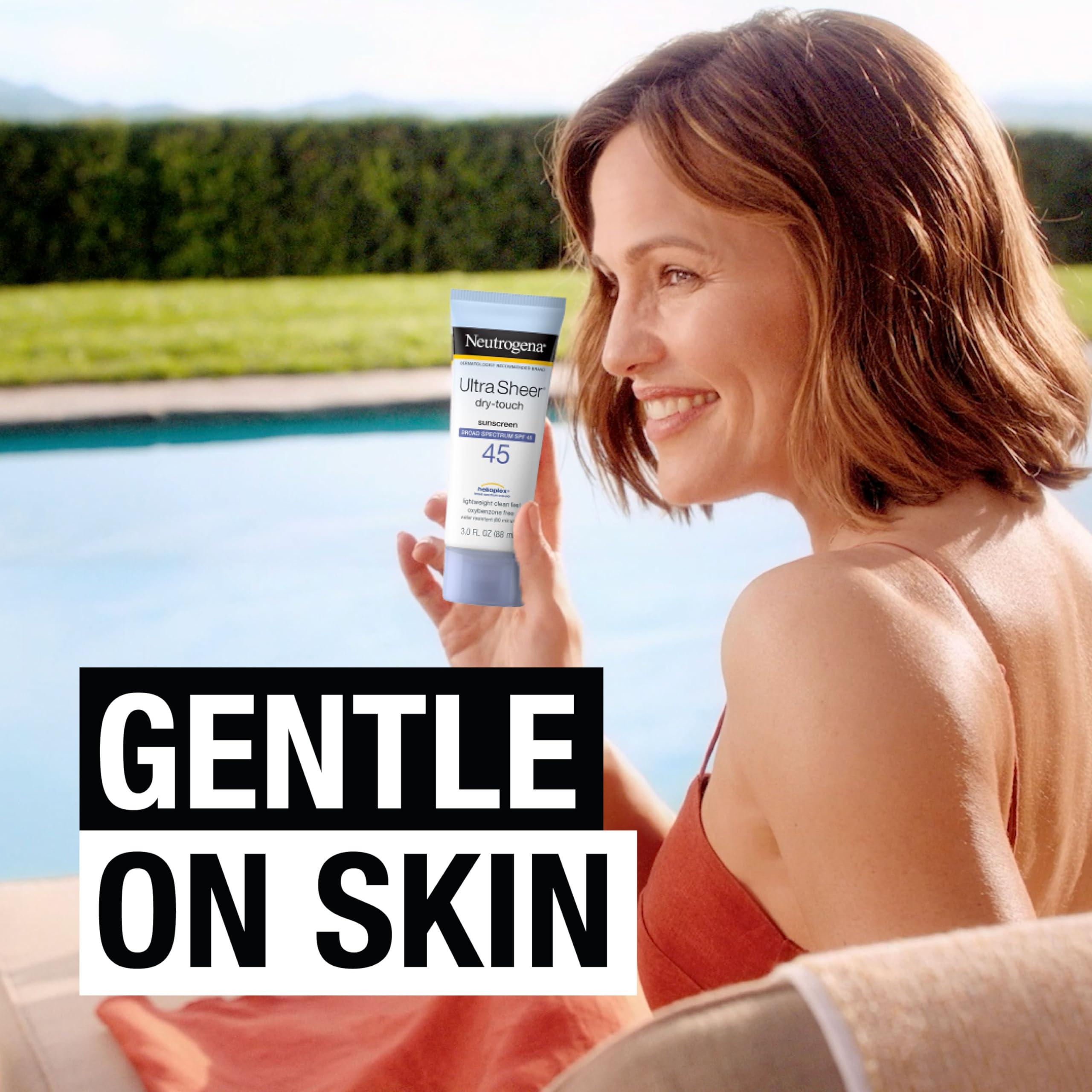 Neutrogena Neutrogena Ultra Sheer Dry-Touch Water Resistant and Non-Greasy Sunscreen Lotion with Broad Spectrum SPF 45, TSA-Compliant travel Size, 3 Fl Oz, Pack of 2, 6 Fl Oz