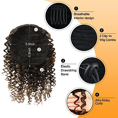 PEACOCO PEACOCO Short Curly Ponytails Drawstring Ponytail Hair Piece for Black Women, 6 Inch Kinky Pony Tail Extension for kids black girls (1BT27)