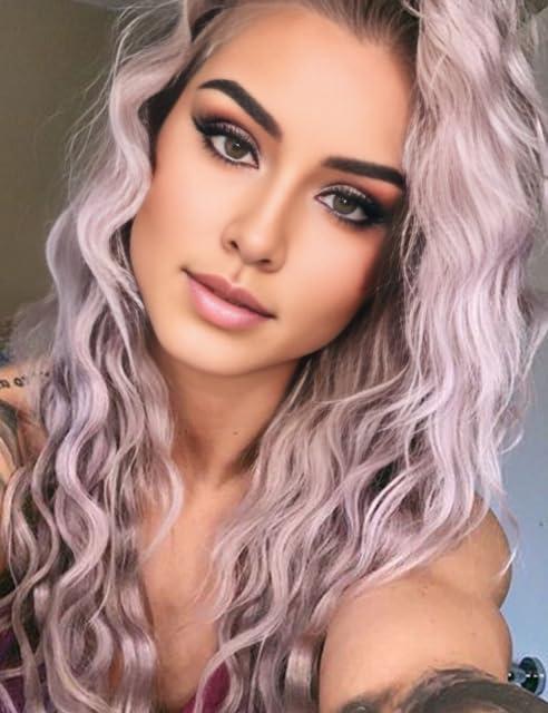 Fencca Fencca Purple Wig Long Curly Wigs for Women Ombre Purple Wavy Curly Synthetic Wig Free Part Natural Looking Wig
