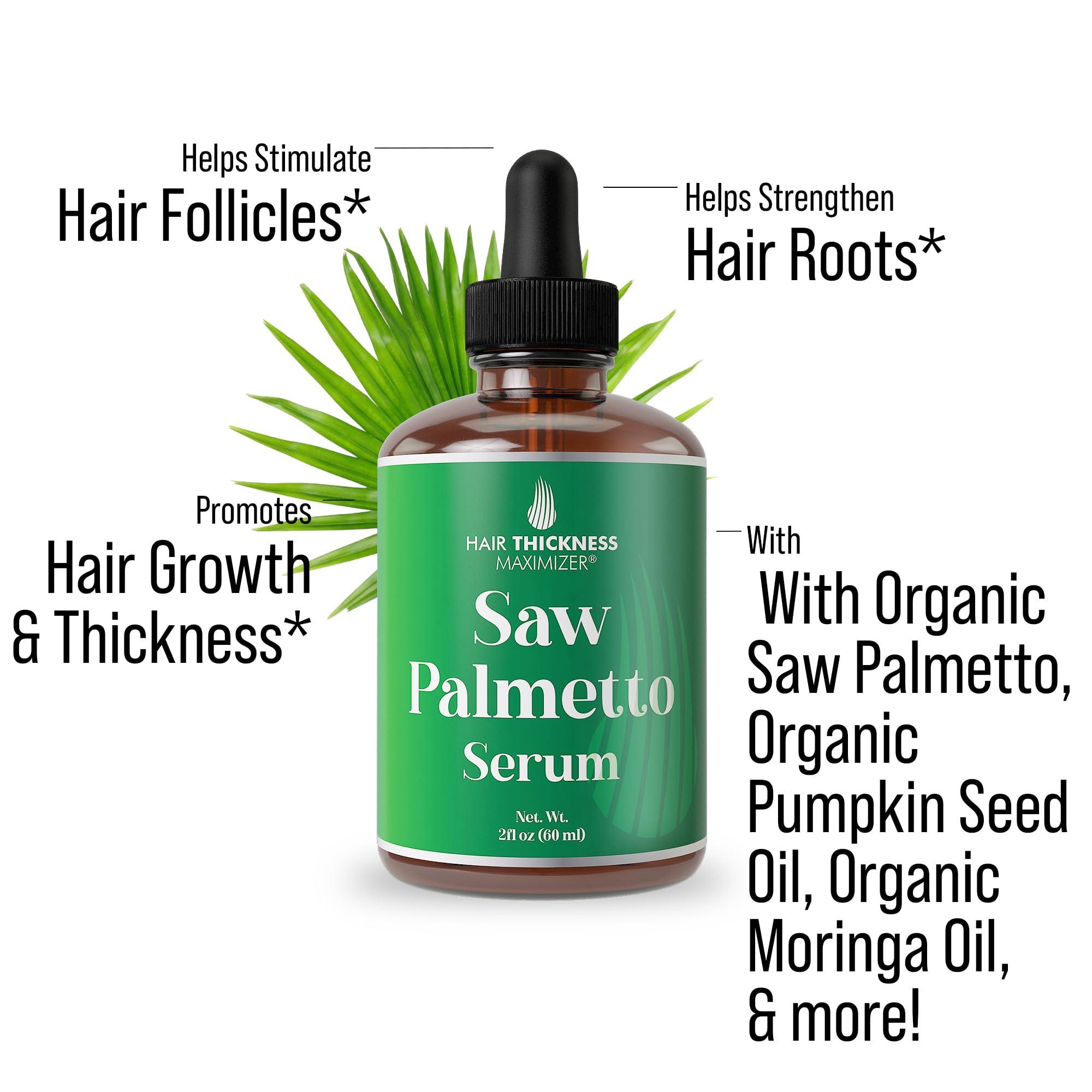 Hair Thickness Maximizer Saw Palmetto Serum for Hair Growth and Thickening - With Rosemary, Peppermint, Pumpkin Seed Oils. Vegan Moisturizing and Strengthening Scalp Treatment for Women, Men, Weak, Dry, Frizzy Hair 2oz