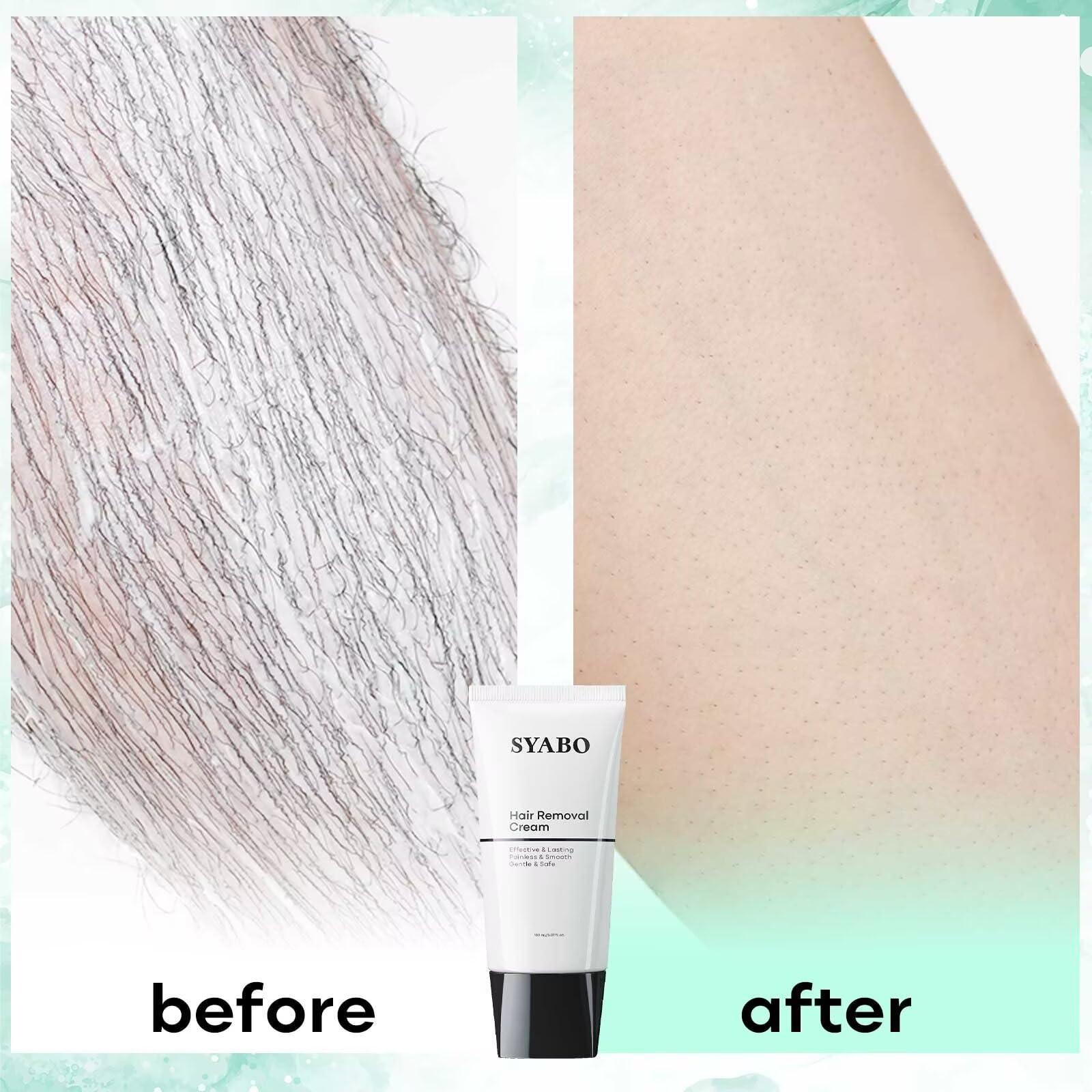 SYABO Sensitive Skin Hair Removal Cream - Painless Bikini Hair Removal for Women Men, Sensitive Formula Depilatory Cream for Pubic, Bikini Line, Legs, Arms, Underarms, Unwanted Coarse Hair, 5FL OZ