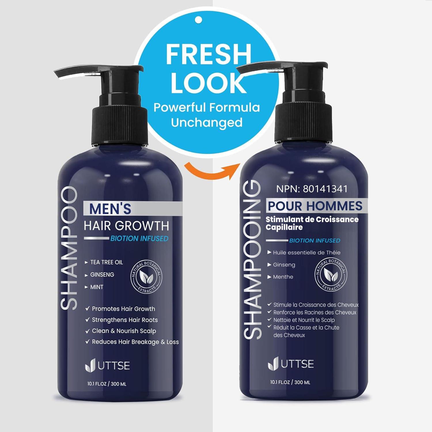 Uttse Uttse Biotion Hair Growth Shampoo for Men: Natural Thickening Shampoo with Tea Tree Oil Ginseng Mint for Hair Loss and Thinning Hair - 10.1 fl.oz, Dark Blue