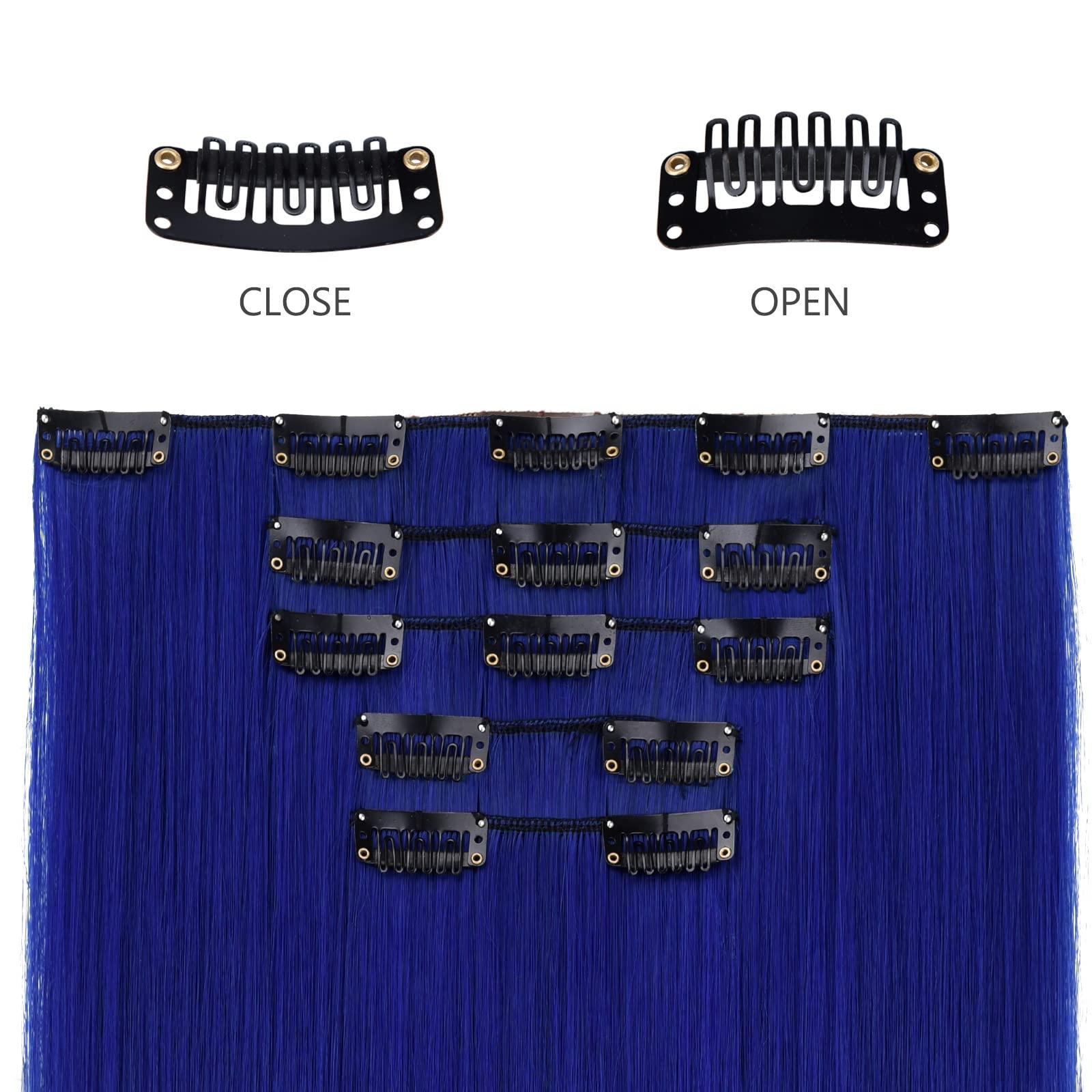 HSPJHTM HSPJHTM Dark Blue Hair Extensions Straight Clip in Hair Extension for Women Halloween hair extention 22\" Synthetic 5PCS Natural Thick Hair Pieces Full Head