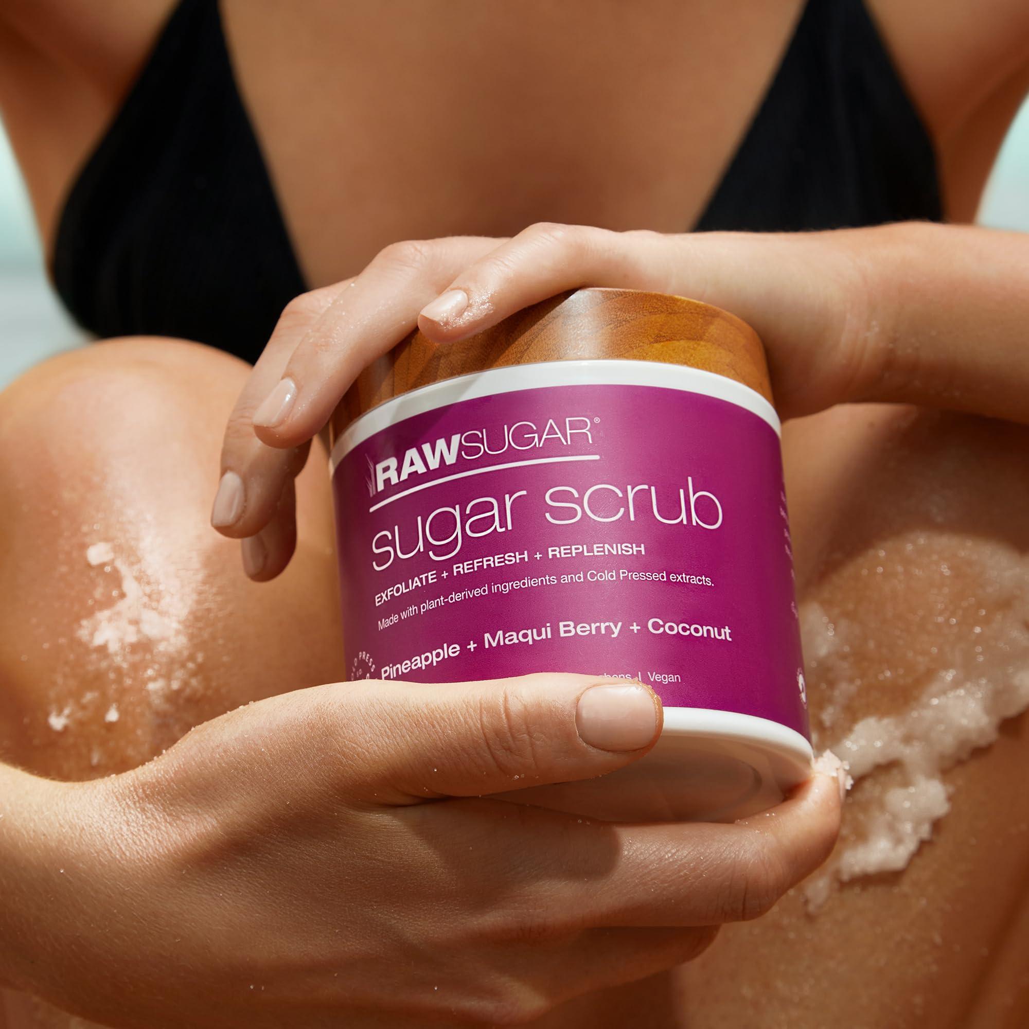 RAW SUGAR Raw Sugar Pineapple + Coconut + Maqui Berry Body Scrub and Body Butter, Body Skin Care Bundle, Body Ritual Home + Travel Pineapple, Clean Ingredients, Formulated without Sulates and Parabens