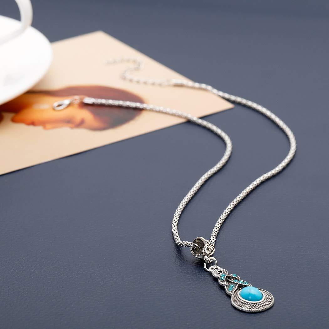 Edary Edary Bohemian Necklace Turquoise Pendant Necklaces Silver Necklace Chain Jewelry for Women