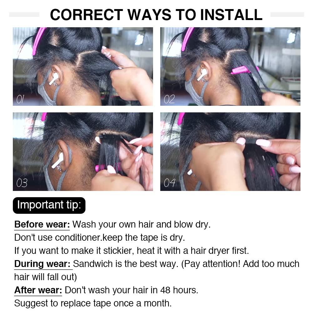 N NIAWIGS Kinky Straight Tape In Extensions Human Hair for Black Women Niawigs Tape In Hair Extensions 100% Human Hair 40pcs Kinky Straight Tape Ins 100G Natural Black 24 Inches