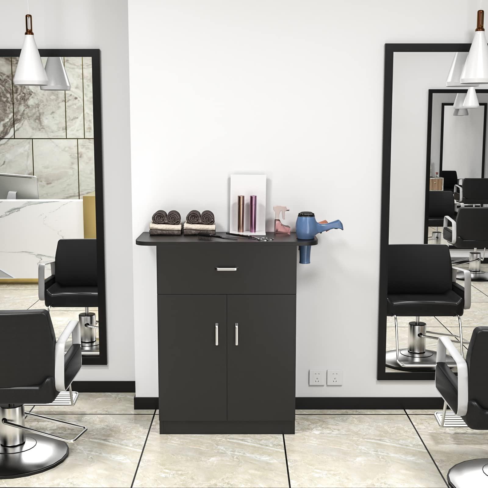 Paddie Paddie Barber Cabinet Storage Station, Free Standing Beauty Hair Stations for Salon Barber Utility Unit with Holders Styling Salon Spa Equipment with Drawer and Cabinet