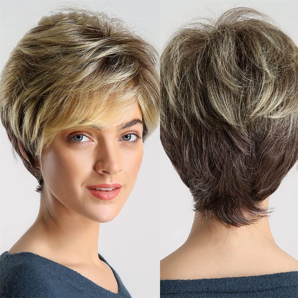 Youllyuu Youllyuu Dark Root Ombre Brown Blonde Short Hair Wigs Fluffy Pixie Cut Synthetic Wig For Women
