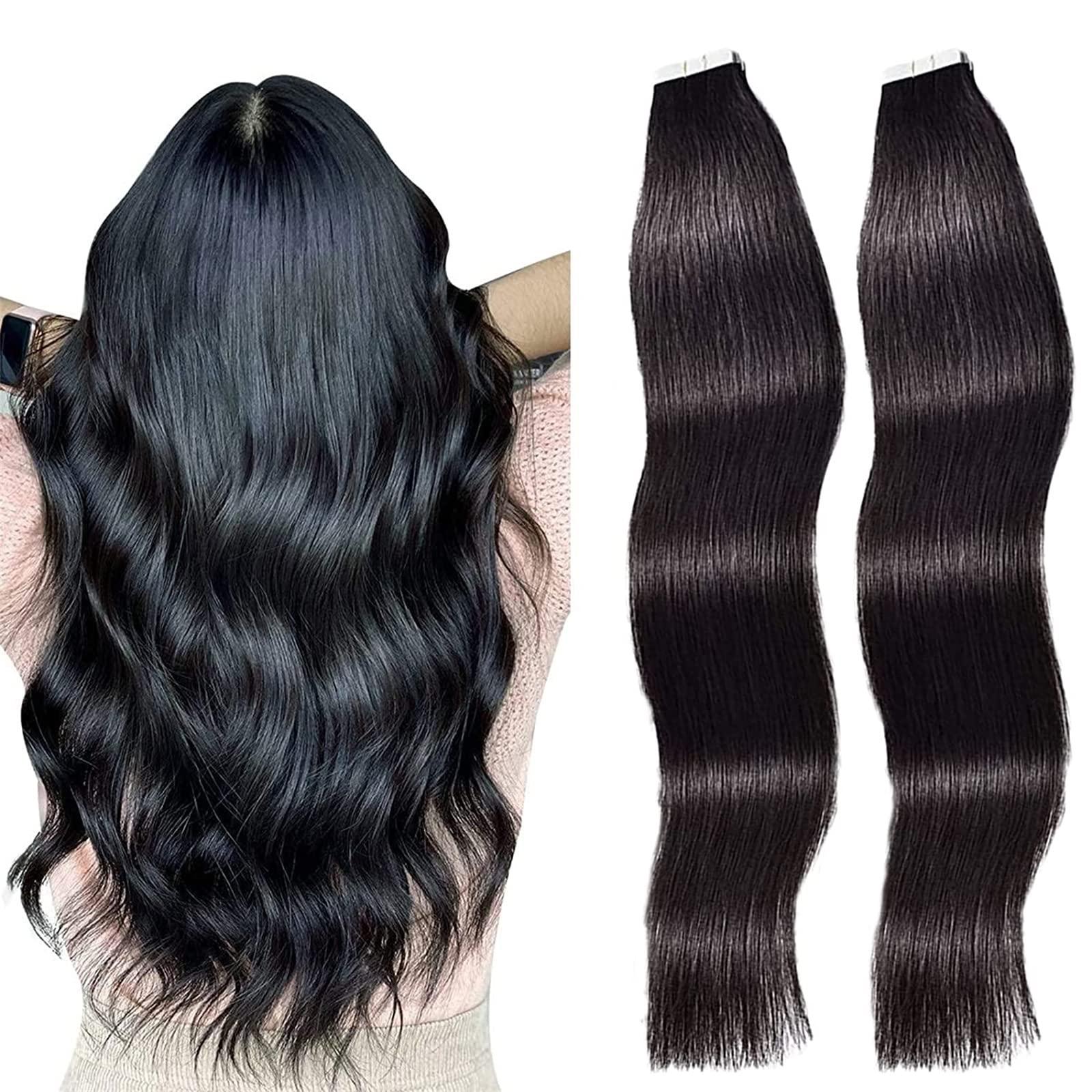 BDBD Tape in Hair Extensions Human Hair, 40Pcs/100G Straight Remy Hair Extensions, Seamless Tape Extensions for Women,Natural black,22in