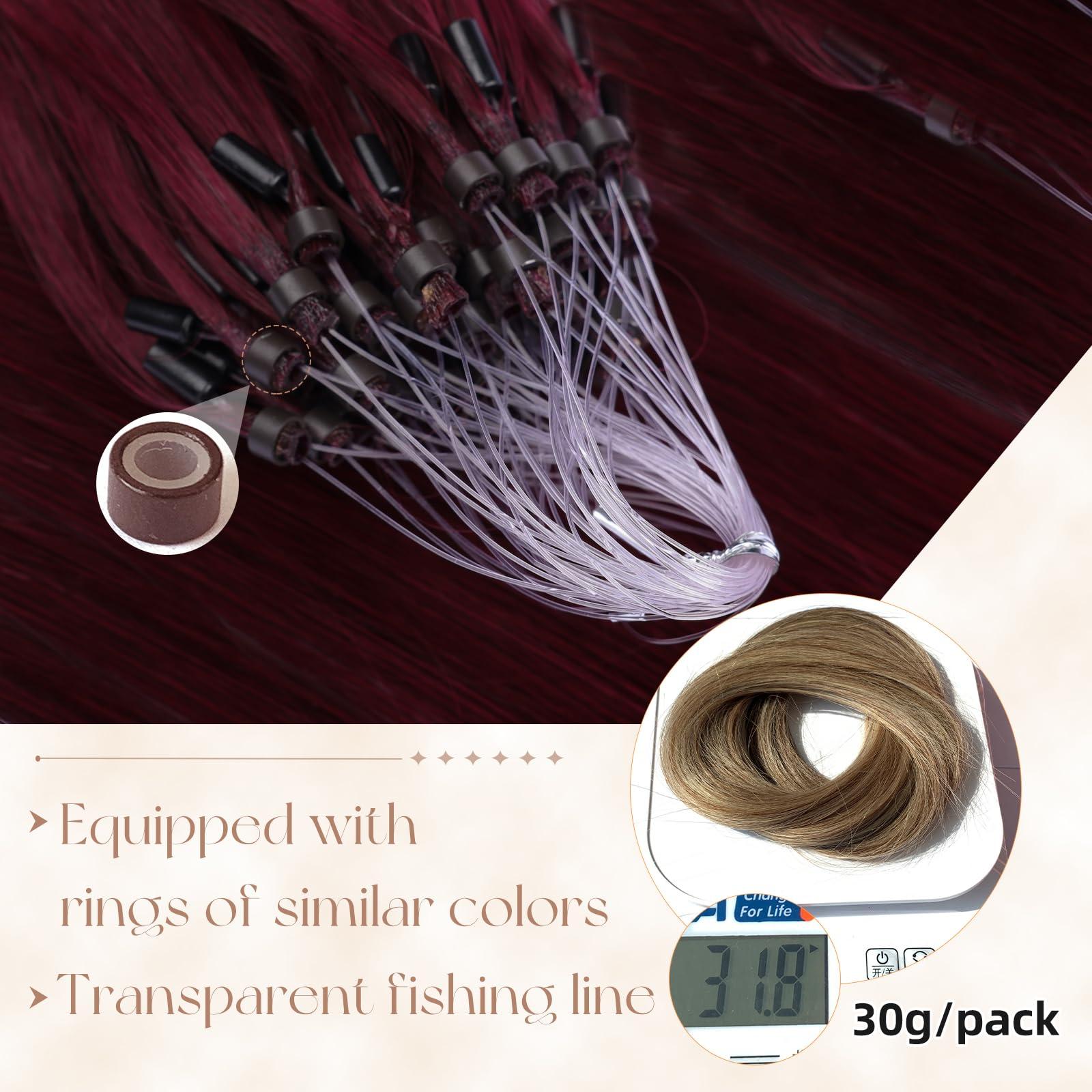 MioYio MioYio Microlink Hair Extensions Human Hair 99j Red 30g/Pack Micro Link Remy Hair 18 inch Micro Hair Microbead Micro Loop Hair Extensions Real Human Hair Soft and Glossy Longer Life