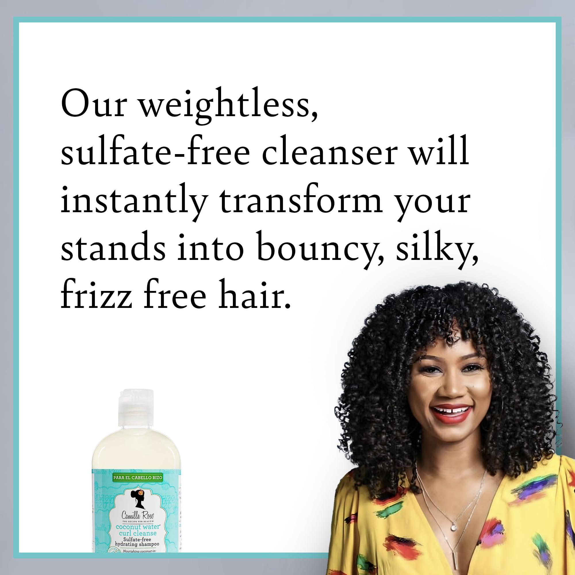 Camille Rose Camille Rose Coconut Water Curl Cleanse, Sulfate Free Hydrating Shampoo, with Coconut, Castor, and Rosemary Oils, for Soft Bouncy Curls, 12 oz