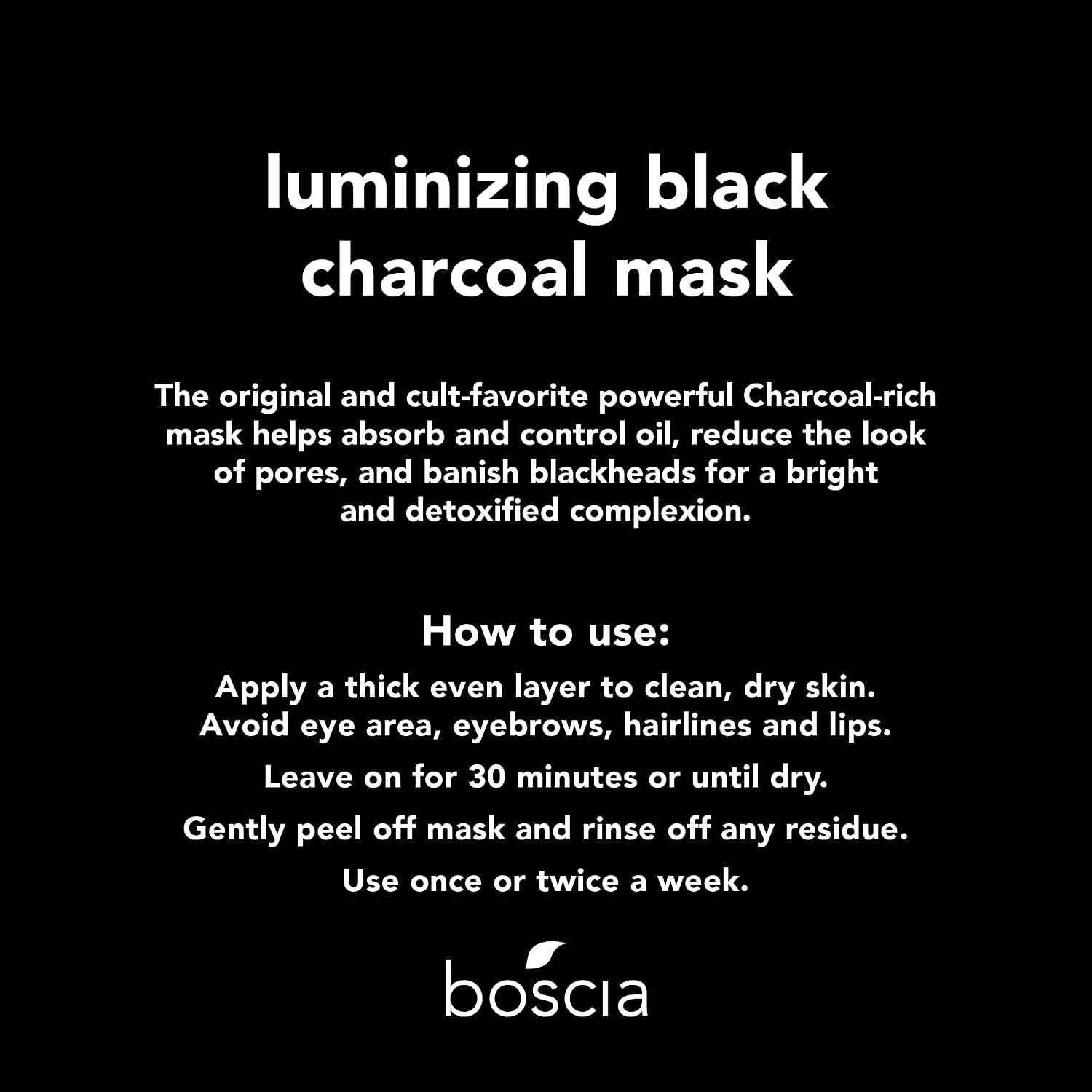BOSCIA boscia Luminizing Charcoal Mask - Vegan, Cruelty-Free, Natural Skin Care - Peel-Off Face Mask with Activated Black Charcoal - Blackhead Remover & Pore Cleaner - For All Skin Types - 2.8 oz