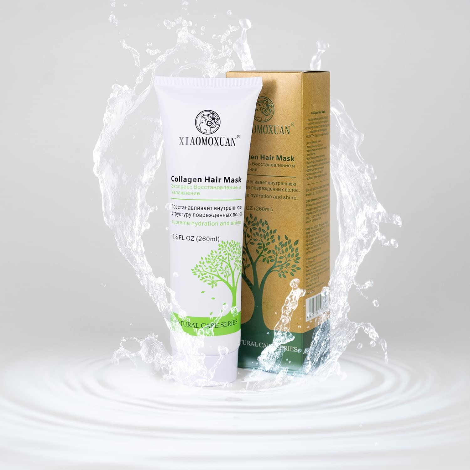 Xiaomoxuan Xiaomoxuan Organic Collagen Mask for Dry Damaged Hair - Natural Deep Conditioning Hair Moisturizer with Tea Tree Oil - Split End Repair Treatment Masque, 8.8 Fl Oz