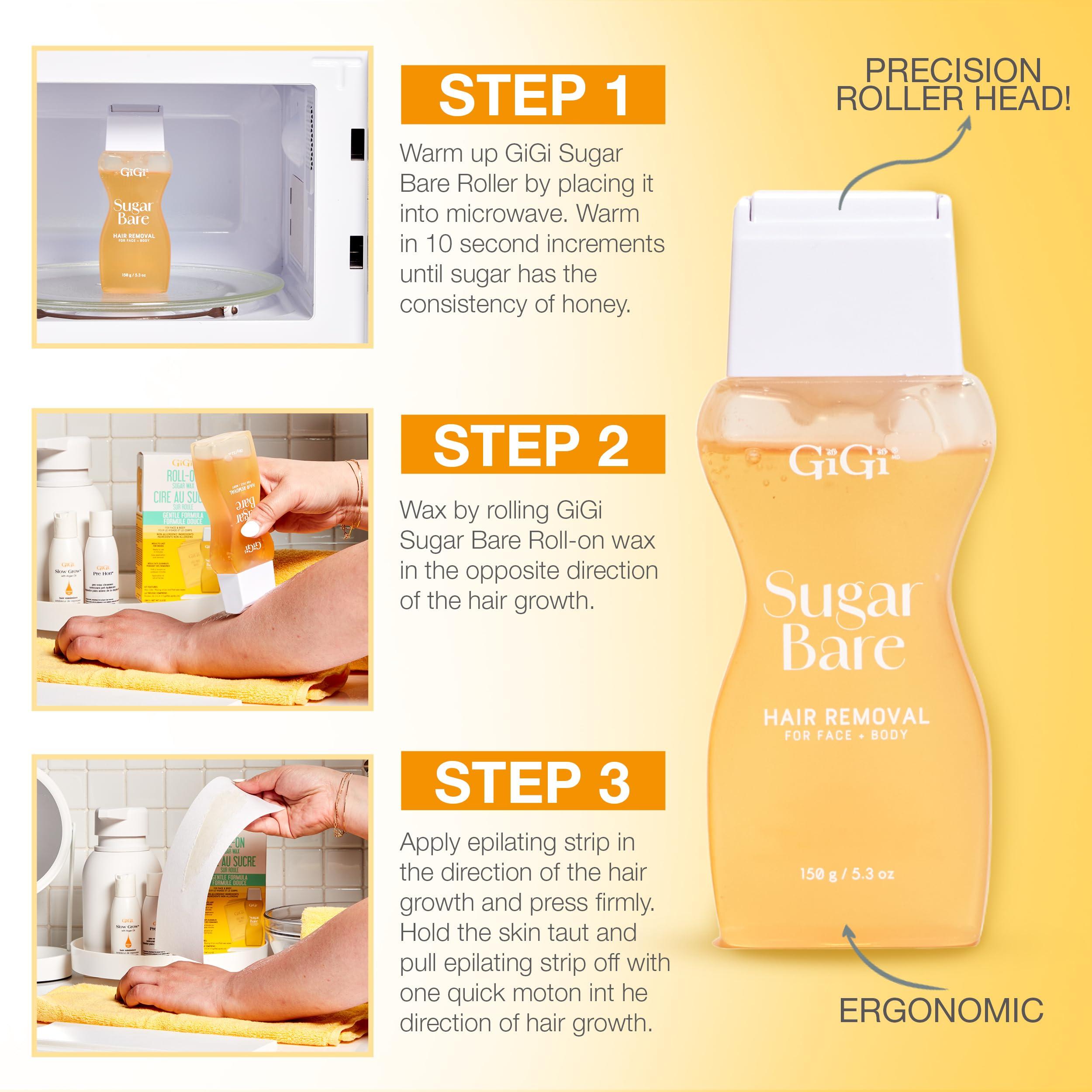 GiGi GiGi Roll On Sugar Wax Hair Removal Kit, for Face and Body, Ready to Use, Gentle Formula, 1-pack