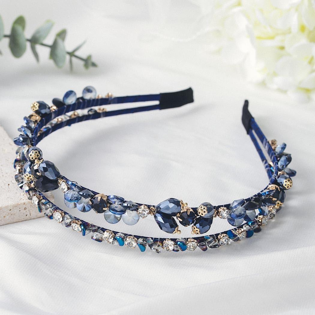 Urieo Urieo Crystal Double Layer Head Band Rhinestone Hair Bands Decorative Thin Headbands Party Prom Hair Accessories for Women