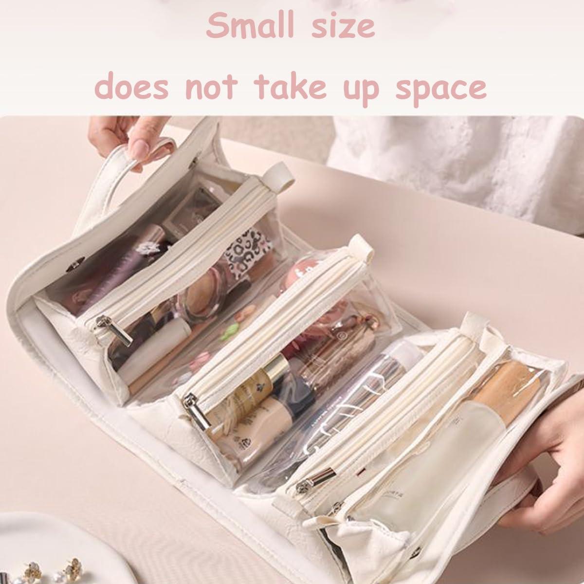 Generic Leather Waterproof Cosmetic Bag, Roll Up Toiletry Makeup Hanging Bag With Compartments, Multi Travel Roll Up Bag (White)