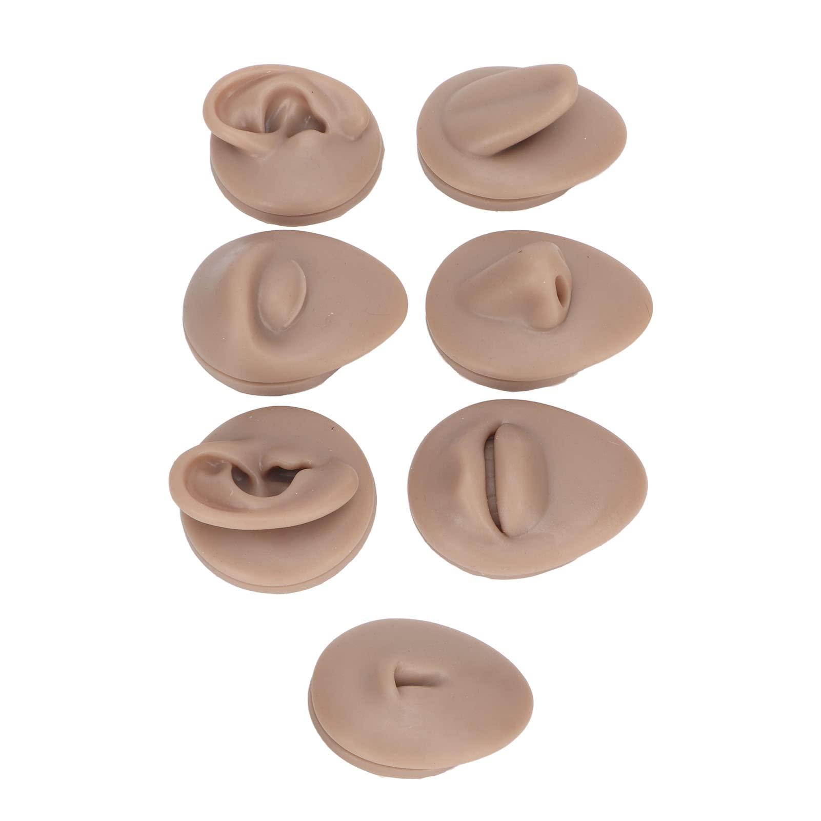 Sorandy Body Piercing Practice Model Body Part Displays Set Simulation Silicone Ear Eye Nose Mouth Tongue Belly Button Model for Novice Piercer Soft Silicone Body Part Model (Dark Skin