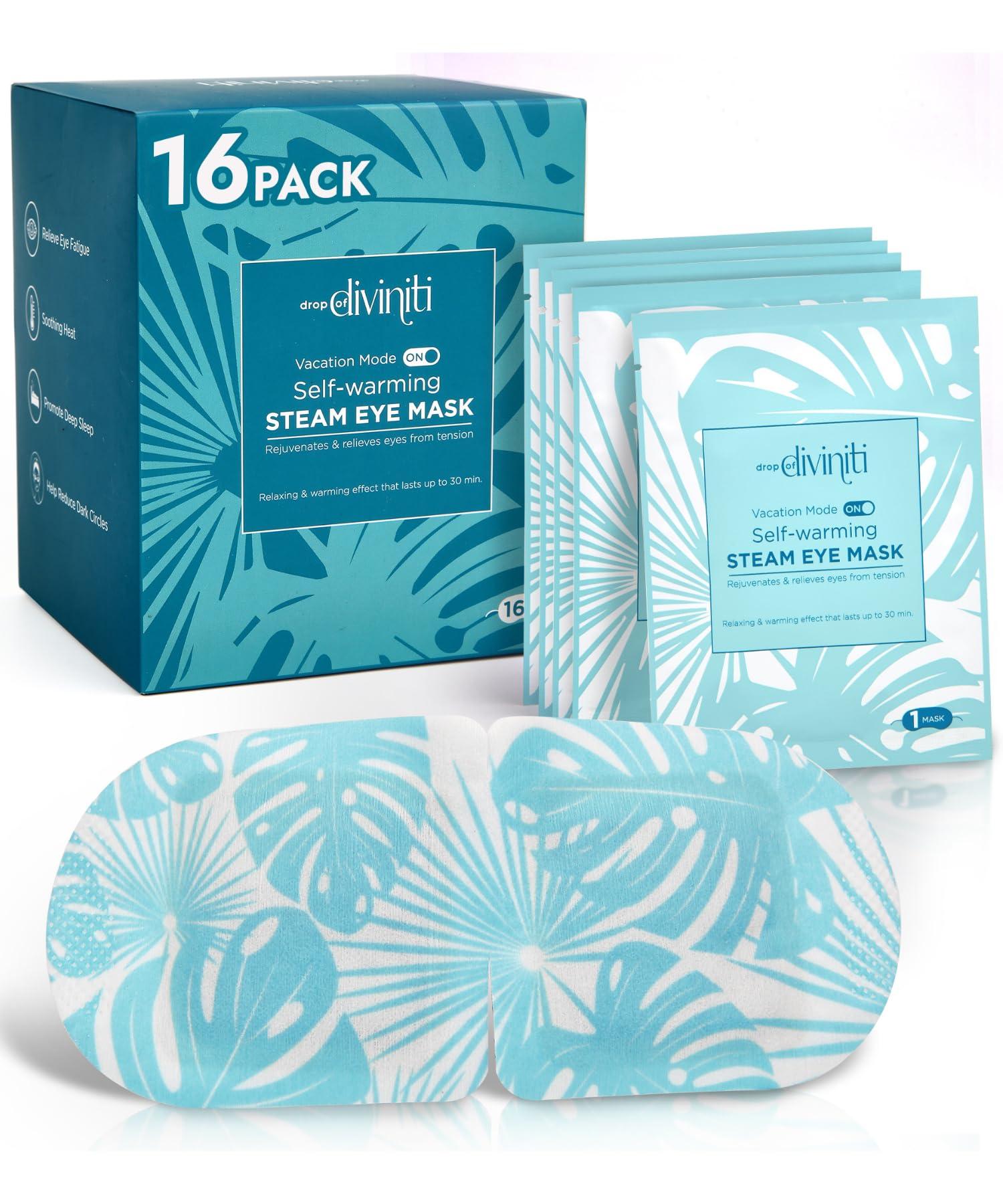 DROP OF DIVINITI 16-Pack Steam Eye Mask - Self Warming Heated Eye Mask for Dry Eyes, Up to 110F Degrees, Fast Soothing Relief - Puffy Eyes, Insomnia, Migraine - Stye Eye Treatment - Warm Compress for Eyes DiviniTi
