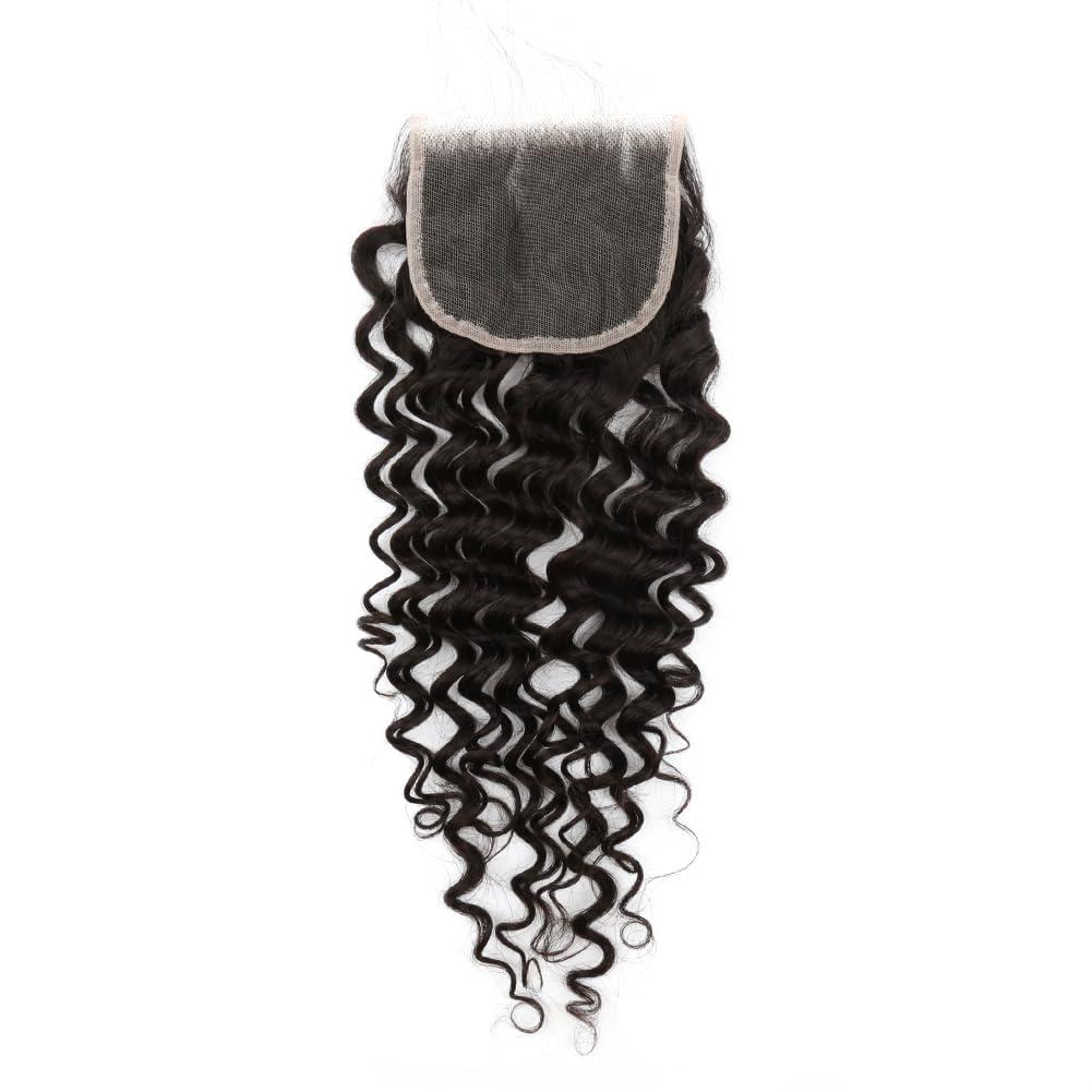 Bella Hair Bella Hair 4x4 Real HD Lace Closure, Deep Wave Full Cuticle Aligned Remy Virgin Human Hair, Pre Plucked Natural Hairline Free Part Lace Closure (12 inch)