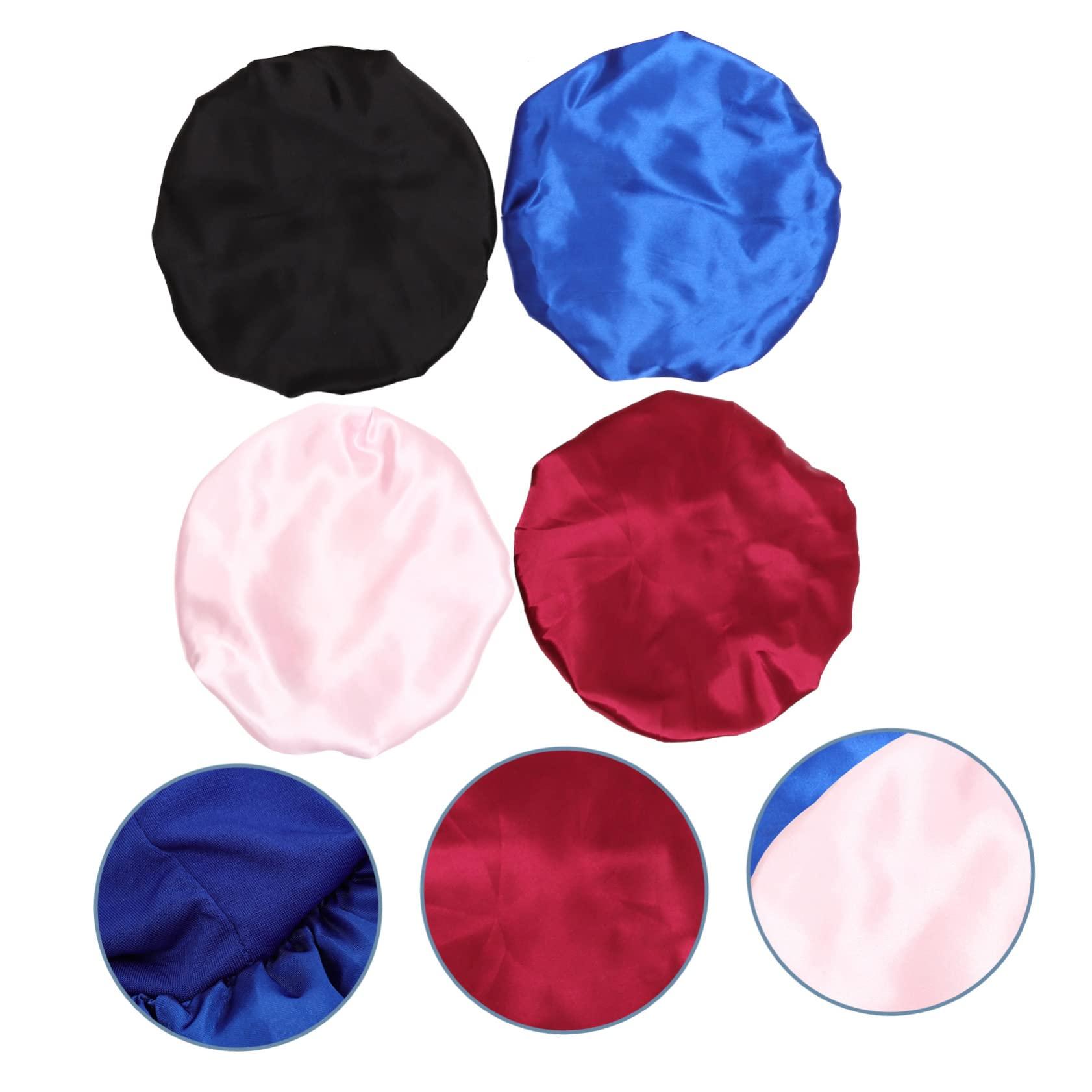 Healifty Healifty 4pcs Satin Sleep Caps for Women High Elasticity Hair Bonnets and for Sleeping and Hair Care Satin Head Wraps for Curly Hair