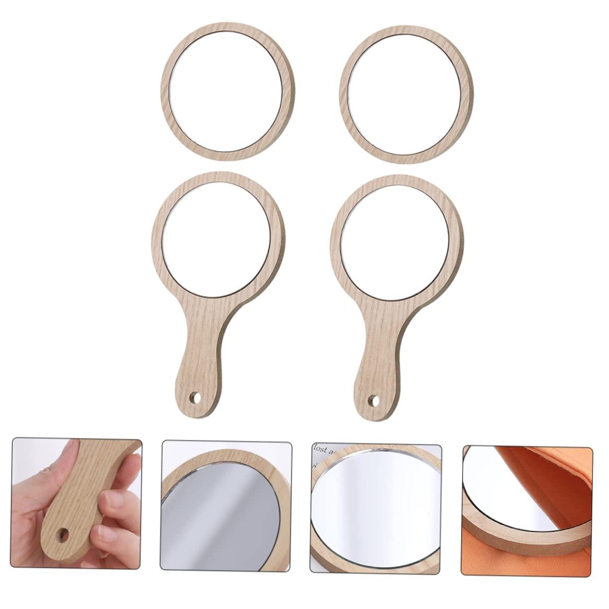 NOLITOY NOLITOY 4pcs Handle Vanity Mirror Handheld Mirror LED Pocket Mirror Mini Portable LED Makeup Handheld Portable Mirror Pocket Cosmetics Mirrors Women Makeup Hand Mirror Tabletop Wooden