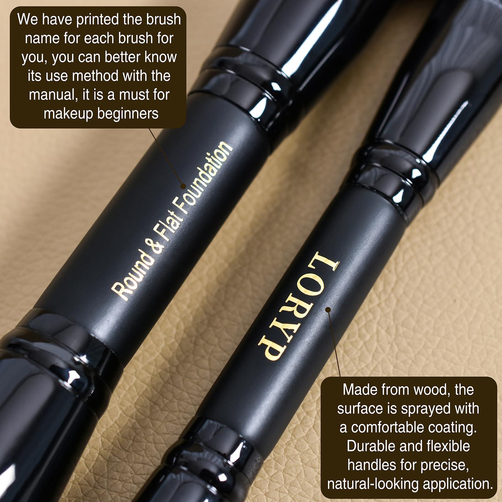 LORYP LORYP Black Makeup Brushes 2Pcs Duo End Foundation Powder Brush Set with Makeup Brush Holder Crystal