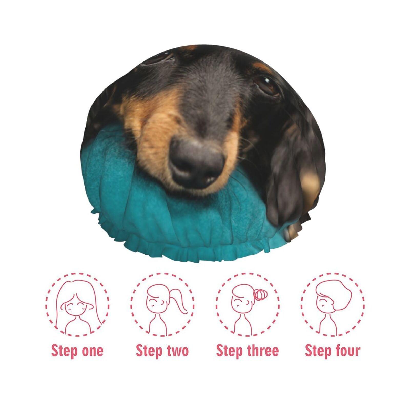 AMAZWI Cute Dog Shower Cap For Women Double Waterproof Layers Bathing Shower Hat Reusable Protection Hair Bath Caps