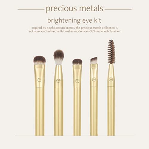 EcoTools EcoTools Precious Metals Brightening Eye Kit, Precision Makeup Brushes For Eyeshadow, Brows, & Liner, Eco-friendly Makeup Brush Set, Sustainable Recycled Aluminum, Cruelty-Free, Chrome, 5 Piece Set