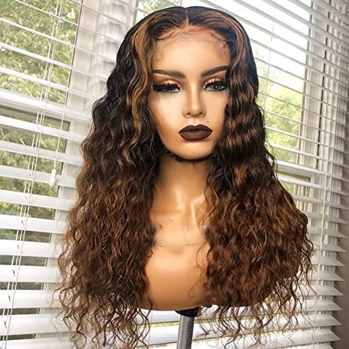 Ruma Hair Glueless Silk Top Lace Front Wig 16inch Curly Highlight Ombre 1bT30 Brown 150 Density Full Deep Wave 5x5 Silk Base Lace Closure Brazilian Virgin Human Hair Wigs