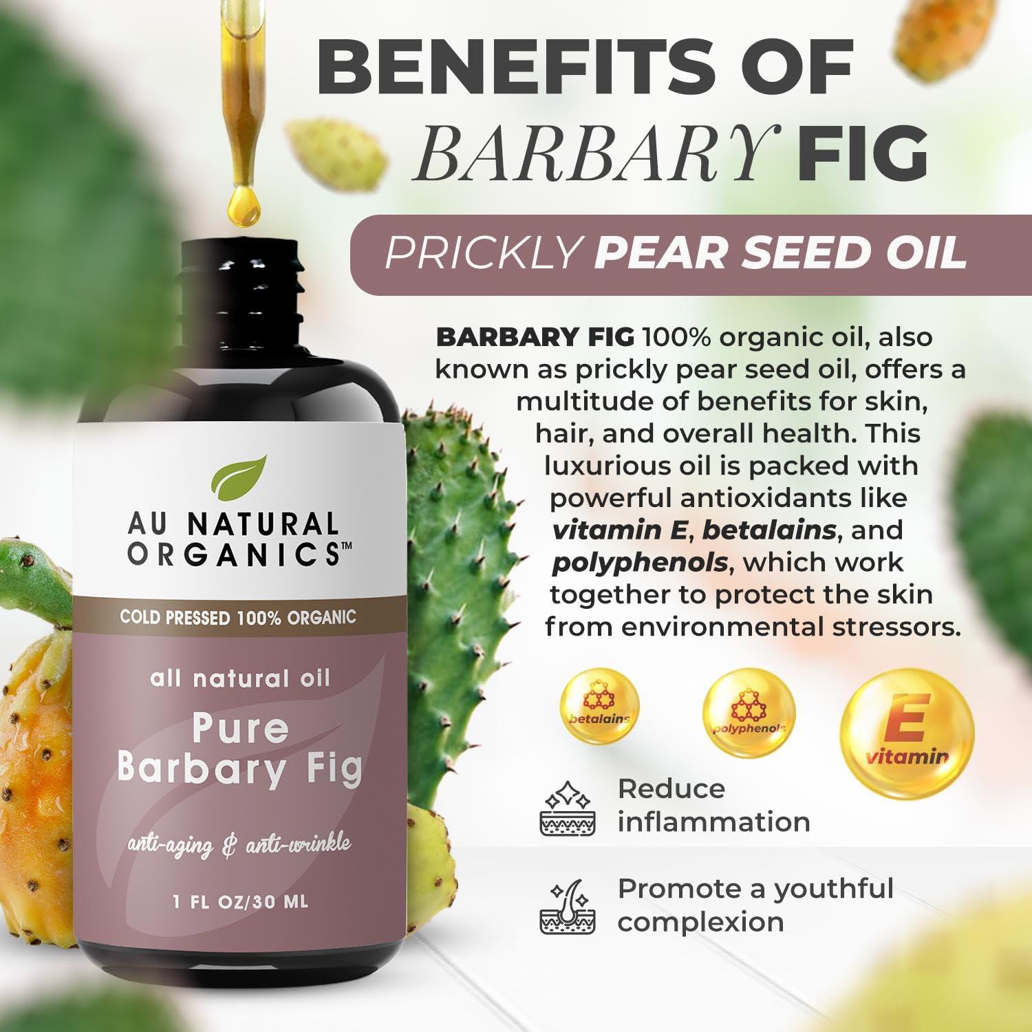 Au Natural Organics Au Natural Organics Prickly Pear Seed Oil for Face (Barbary Fig) 100% Pure Organic Prickly Pear Oil, All Natural Face, Dry Skin & Body Moisturizer and Hair Treatment, Extra Virgin, Cold Pressed, 1 oz