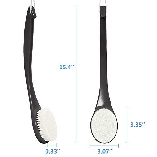 VANZAVANZU Exfoliating Shower Brush, Bath Body Brush, Never Mold Back Brush Long Handle for Shower, Dry Brushing Body Brush or Wet Brush with Moderate Bristles Black