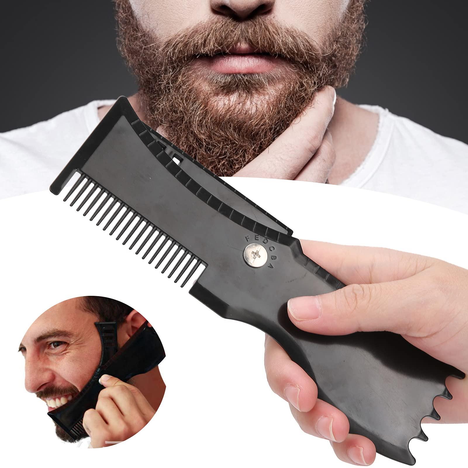 TITA-DONG Men\'s Beard Shaping Template Rotated Beard Styling Tool With Inbuilt Comb, Beard Shaper Neckline Guide for Goatee Mustache Sideburns, Jaw Cheek, Neck Line, Symmetric,Curve, Step Cut