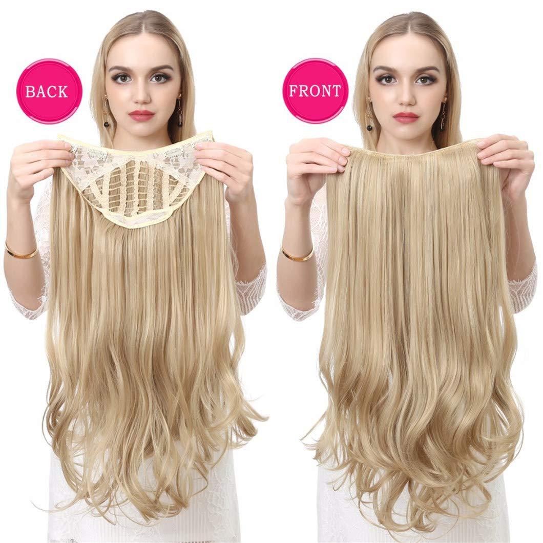 SSJFZM U-Part Synthetic Clip In Hair Extension Long Thick Curly Natural Blonde Flase Hair Hairpieces For Women Heat Resistant Beach Blonde 24inches