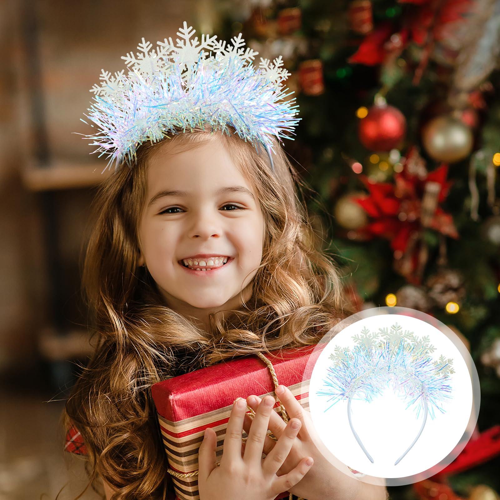LOGOFUN LOGOFUN Christmas Snowflake Headband Sparkling Snowflake Hairband with Tinsel Xmas Theme Snowflake Hair Hoops for Women Girls Christmas Holiday Birthday Party Costume Accessories