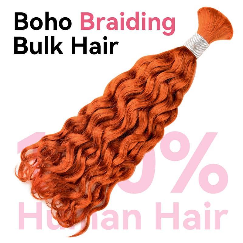 CVOHAIR LA Human Braiding Hair #350 Dark Ginger 1 Bundle 100g 16 Inch Italian Curly Bulk Human Hair for Braiding 100% Human Hair for Boho Braids No Weft Hair Extensions